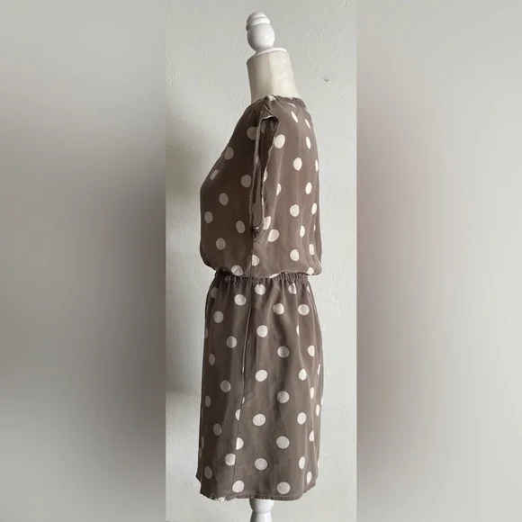 BROADWAY & BROOM Silk Polka Dot Cinched Waist Mini Dress - Picture 2 of 6